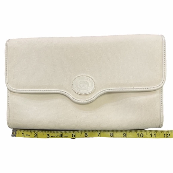 Gucci Authentic Vintage Bag Clutch GG Flap Monogram White - Picture 11 of 14